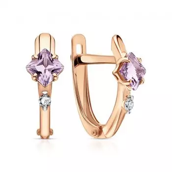 Серебряные серьги с фианитами и аметистами природными