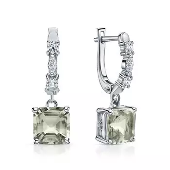 Серебряные серьги с фианитами и аметистами природными