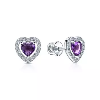 Серебряные серьги с фианитами и аметистами природными