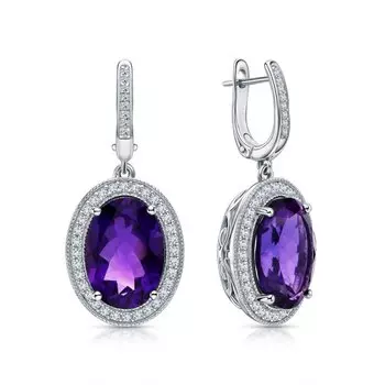 Серебряные серьги с фианитами и аметистами природными