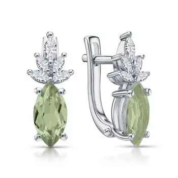 Серебряные серьги с фианитами и аметистами природными