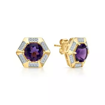 Серебряные серьги с фианитами и аметистами природными