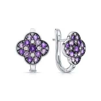 Серебряные серьги с фианитами и аметистами