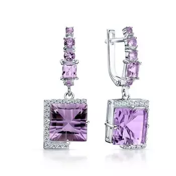 Серебряные серьги с фианитами и аметистами природными
