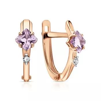 Серебряные серьги с фианитами и аметистами природными