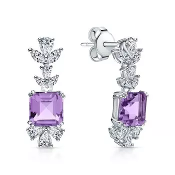 Серебряные серьги с фианитами и аметистом