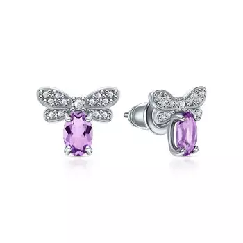 Серебряные серьги с фианитами и аметистом