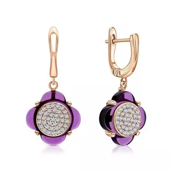 Серебряные серьги с фианитами и аметистом