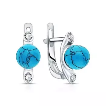 Серебряные серьги с фианитами и бирюзой синтетической