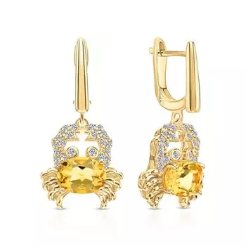 Серебряные серьги с фианитами и цитринами природными