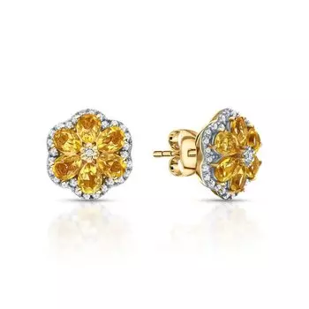 Серебряные серьги с фианитами и цитринами природными