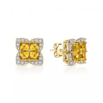 Серебряные серьги с фианитами и цитринами природными