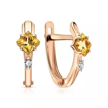 Серебряные серьги с фианитами и цитринами природными