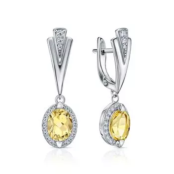 Серебряные серьги с фианитами и цитринами природными