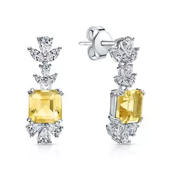 Серебряные серьги с фианитами и цитринами природными