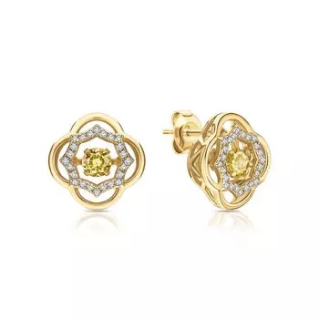 Серебряные серьги с фианитами и цитринами природными