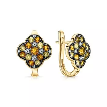 Серебряные серьги с фианитами и цитринами природными