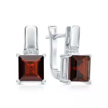 Серебряные серьги с фианитами и гранатами природными