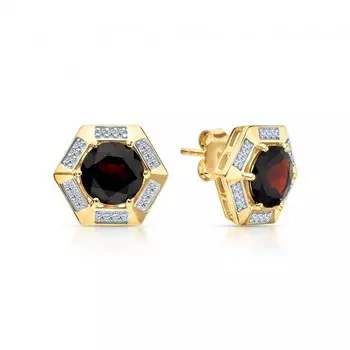 Серебряные серьги с фианитами и гранатами природными