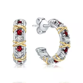 Серебряные серьги с фианитами и гранатами природными