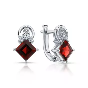 Серебряные серьги с фианитами и гранатами природными