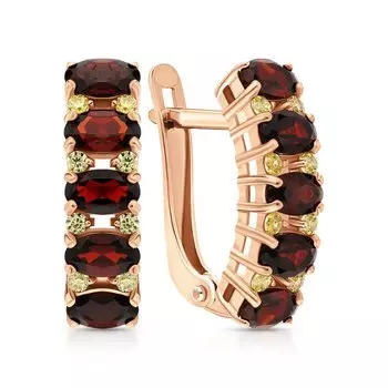 Серебряные серьги с фианитами и гранатами природными