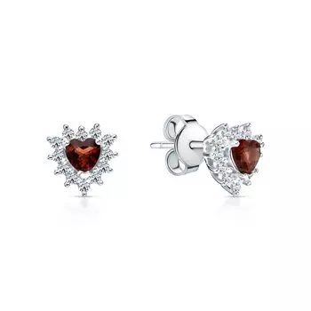 Серебряные серьги с фианитами и гранатами природными