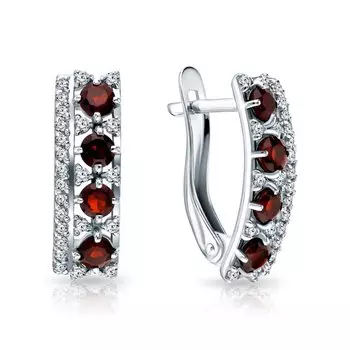 Серебряные серьги с фианитами и гранатами природными