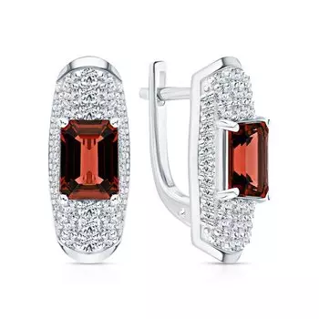 Серебряные серьги с фианитами и гранатами природными