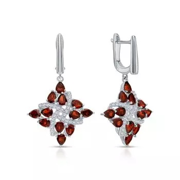 Серебряные серьги с фианитами и гранатами природными