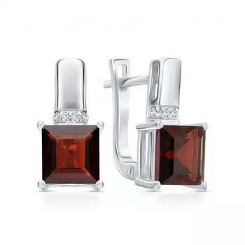 Серебряные серьги с фианитами и гранатами природными