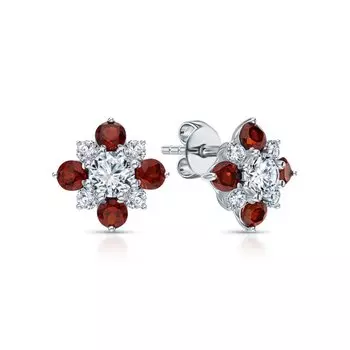 Серебряные серьги с фианитами и гранатами природными