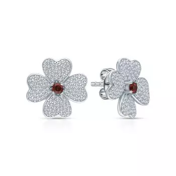 Серебряные серьги с фианитами и гранатами природными