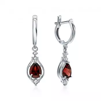 Серебряные серьги с фианитами и гранатами природными