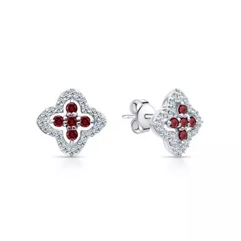 Серебряные серьги с фианитами и гранатами природными