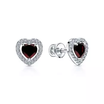 Серебряные серьги с фианитами и гранатами природными