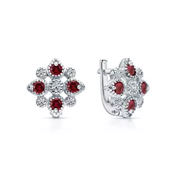 Серебряные серьги с фианитами и гранатами природными