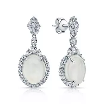 Серебряные серьги с фианитами и халцедонами природным