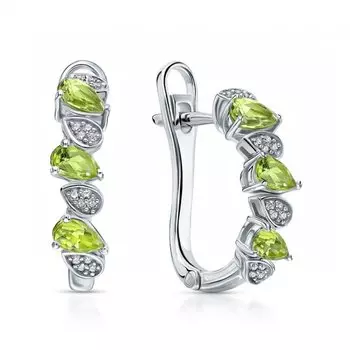 Серебряные серьги с фианитами и хризолитами природными