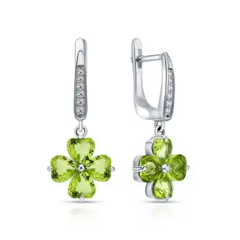 Серебряные серьги с фианитами и хризолитами природными