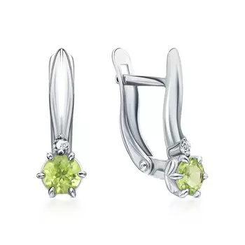 Серебряные серьги с фианитами и хризолитами природными