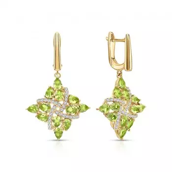 Серебряные серьги с фианитами и хризолитами природными