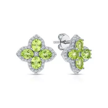 Серебряные серьги с фианитами и хризолитами природными