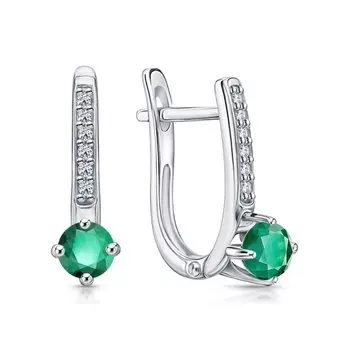 Серебряные серьги с фианитами и изумрудами природными