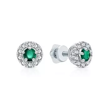 Серебряные серьги с фианитами и изумрудами природными