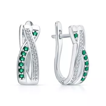 Серебряные серьги с фианитами и изумрудами природными