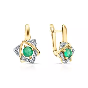 Серебряные серьги с фианитами и изумрудами природными