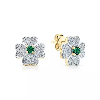 Серебряные серьги с фианитами и изумрудами природными