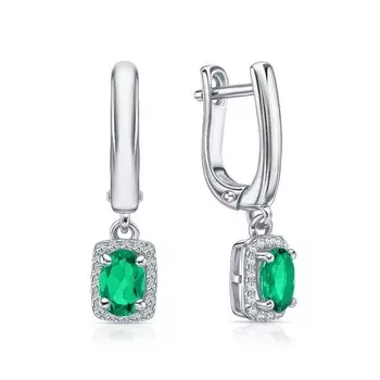 Серебряные серьги с фианитами и изумрудами гидротермальными