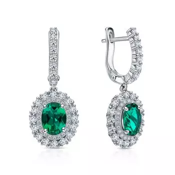 Серебряные серьги с фианитами и изумрудами гидротермальными